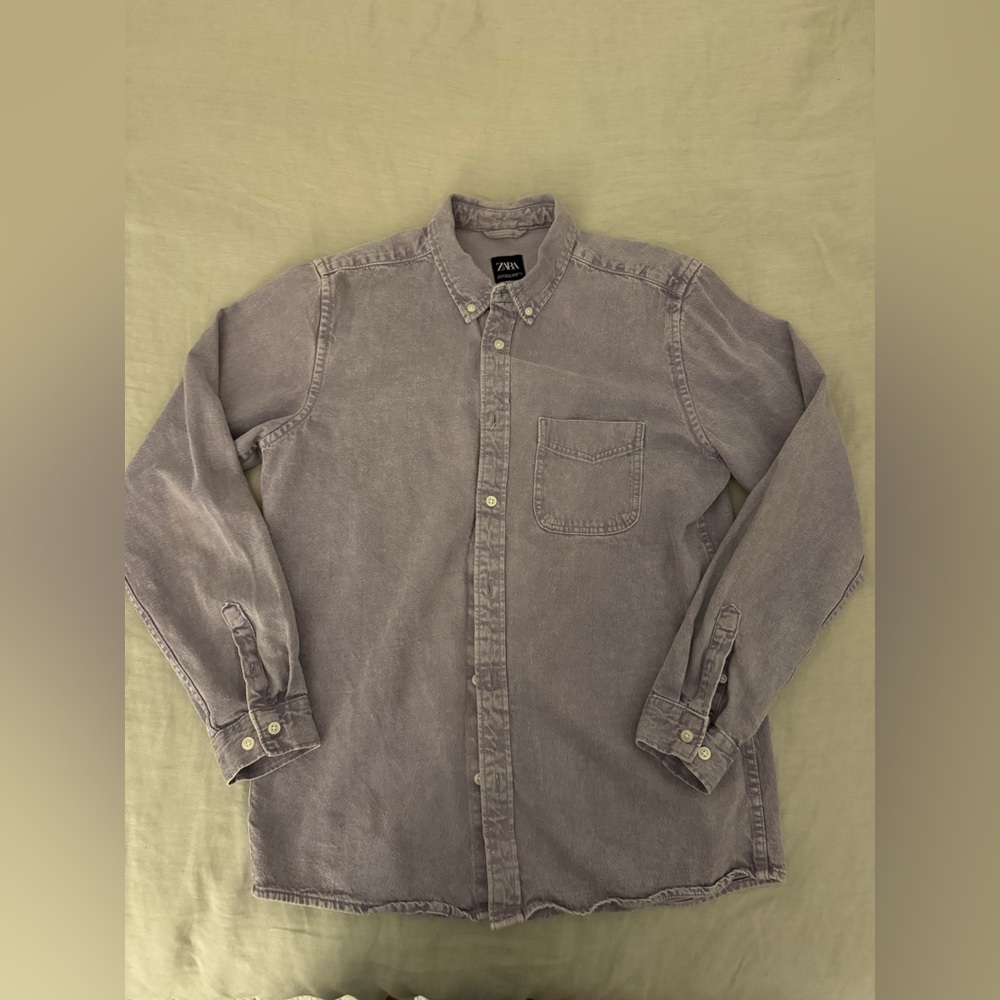 Zara Men's Light Purple Button-Up Shirt